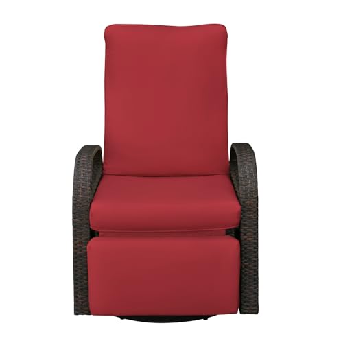 ATR ART TO REAL Outdoor Swivel Chair, Wicker Outdoor Recliner for Patio Dual-Adjust Reclining Lounge Chair with Removable Soft Cushion, for Patio, Porch, Poolside, Balcony, Lawn (Red)