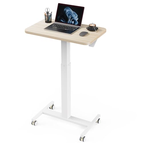 Marsail Mobile Standing Desk, Wider Height Adjustable Computer Desk, Rolling Sit Stand Desk with 4 Lockable Wheels, Ergonomic Desk for Home Office and Classroom, Natural Marsail