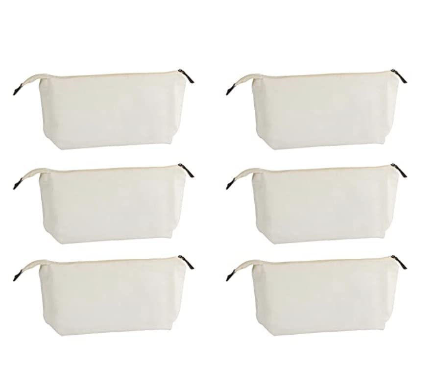 Juvale 6 Pack Canvas Makeup Bags with Zipper for Cosmetics, Toiletries, DIY Crafts (White, 11.75 x 5.5) Juvale