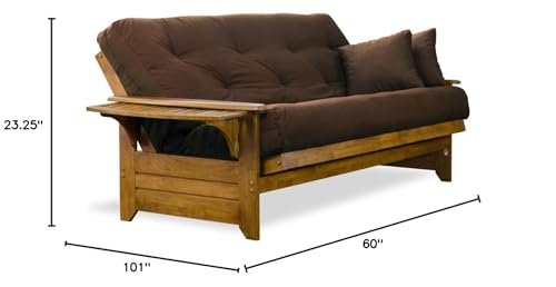 Nirvana Futons Brentwood Tray Arm Futon Sofabed Set - Queen Frame, 8" Microfiber Fudge Mattress, Heritage Finish Nirvana Futons