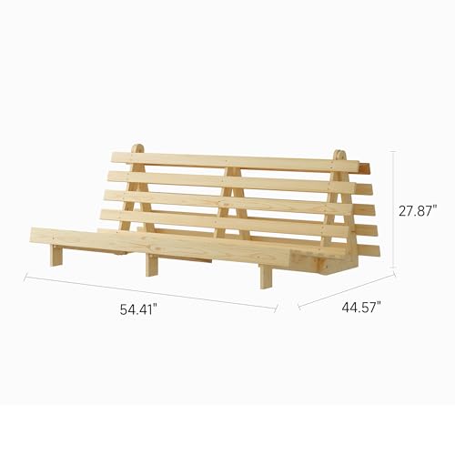 MUSEHOMEINC Wooden Futon Frame Space-Saving Modern Futon Frame Full Size 2 in 1 Design Bed Frame Convert Chair,Sofa,Bed Perfect for Modern Living Spaces (Full) MUSEHOMEINC