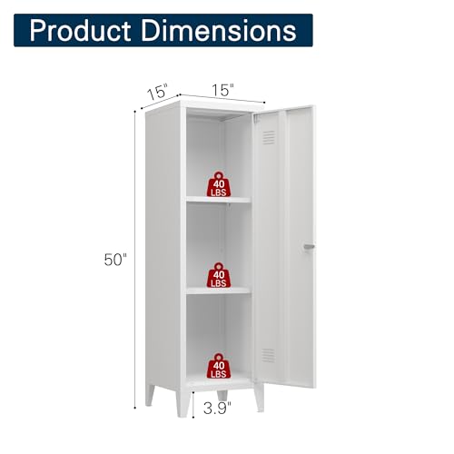 Epochsteele Metal Locker Storage Cabinet Locking Storage Cabinet with Door and Removable Shelves Narrow Storage Cabinet for Kitchen Pantry Bathroom (White) Epochsteele