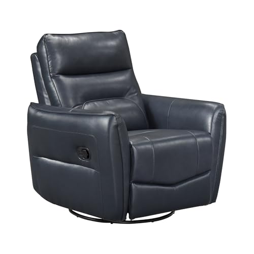 Lexicon Swivel Glider Reclining Chair, Top Grain Leather Match Manual Recliner, Comfy Nursery Glider Recliner, Swivel Reclining Chair for Living Room/Office/Bedroom/Apartment, Dark Blue Lexicon