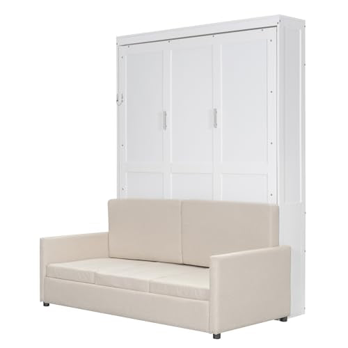Ball & Cast Queen Size Murphy Bed Wall Bed with Sofa,can be Folded,Multifunctional Hideaway Cabinet Bed Frame,No Box Spring Needed,for Apartment,Bedroom,Guest Room,White Ball & Cast