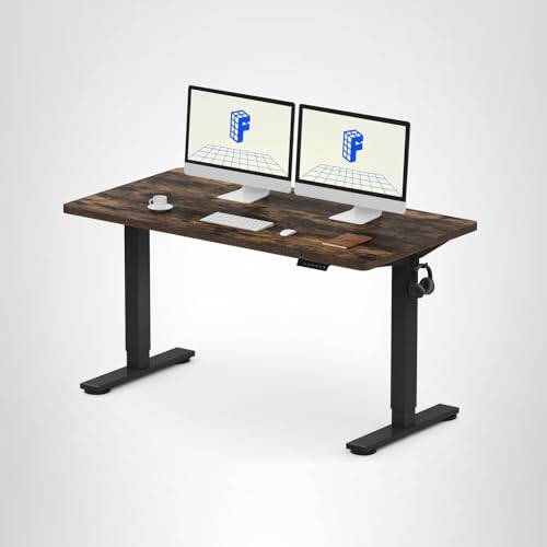 FLEXISPOT EN1 One-Piece Standing Desk with 1-Inch Thick Desktop, 55"x28" Electric Height Adjustable Desk for Home Office & Multi-Device Workstations, Rustic Brown FLEXISPOT