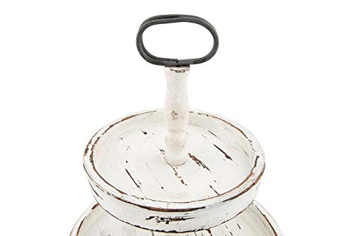 Creative Co-op EC0125 Distressed Wood 2-Tier Tray with Metal Handle, Cream Creative Co-Op