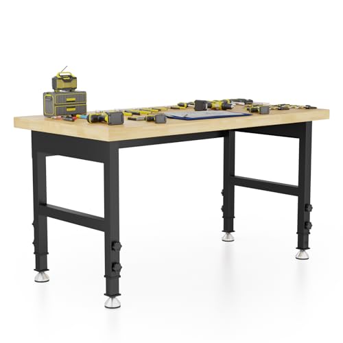 48” Chipboard Wood Work Bench Work Table, Metal Tool Heavy-Duty Adjustable Workbench, 3000 Lbs Capacity Tool Bench Workstation for Garage, Workshop climblocka