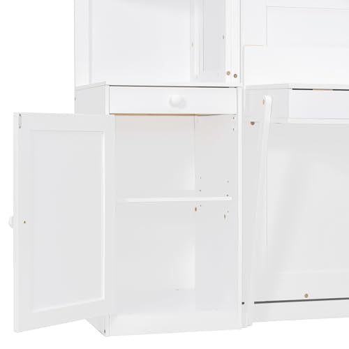 Bekeknlny Modern Queen Murphy Bed with Desk, Storage Shelves and Cabinets, Hidden Wall Bed for Space-Saving Home Office (White/H10) Bekeknlny