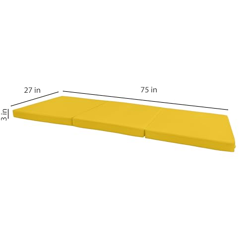D&D Futon Furniture Trifold Foam Beds, Floor Tri-Fold Bed, Foldable Shikibuton Mattress Cushion Topper Mat for Space Saving Sleepover 3x27x75 in, Yellow D&D Futon Furniture
