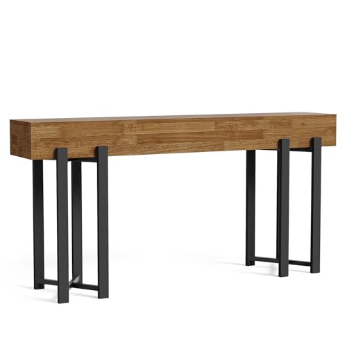 LITTLE TREE 63-Inch Console Table for Entryway, Farmhouse Behind Couch Table, Minimalist Sofa Table for Living Room, Long Wooden Hallway Foyer Table with Black Metal Frame, Oak LITTLE TREE