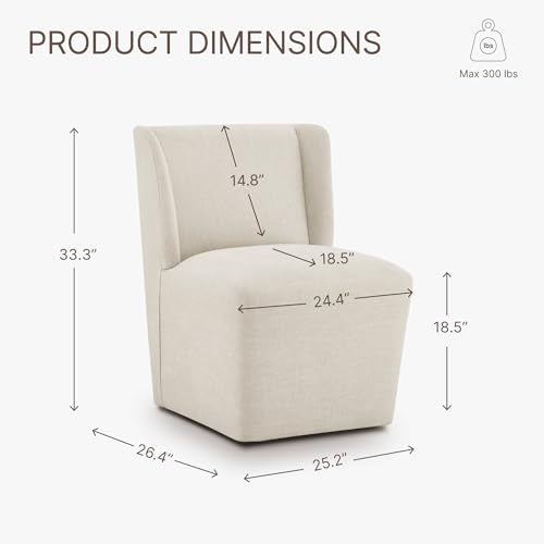 KISLOT Upholstered Dining Chair with Casters Wingback Modern Side Armless Deskchair with Rollers for Diningroom Bedroom Livingroom Reading Room,Cream Beige,2 Box KISLOT