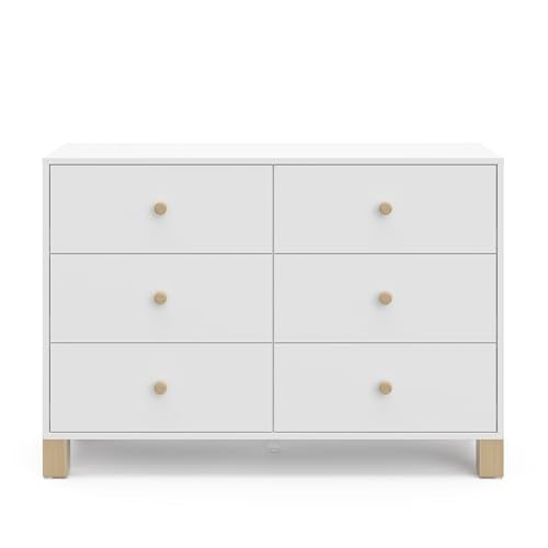 Storkcraft California 6-Drawer Double Dresser (White with Driftwood) - GREENGUARD Gold Certified, Interlocking Drawer System, Dresser Drawer Organizer for Kids Bedroom Storkcraft