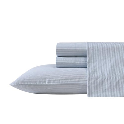 Nautica - Twin XL Sheet Set, Cotton Percale Bedding Set, Crisp & Cool, Lightweight & Breathable (Penny Pinstripe Blue, Twin XL)