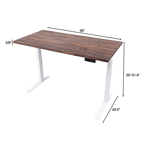 Stand Up Desk Store Solid Wood Top Electric Adjustable Height Standing Desk with Programmable Memory (White Frame/Walnut Top, 60" Wide) S Stand Up Desk Store