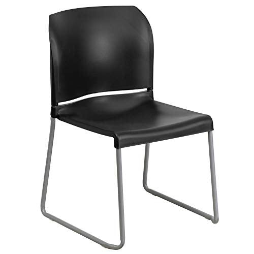 Flash Furniture Hercules Series Contoured Stacking Chairs for Waiting Rooms and Offices, Ergonomic Lobby Chairs with Curved Back, Set of 5, Black Flash Furniture
