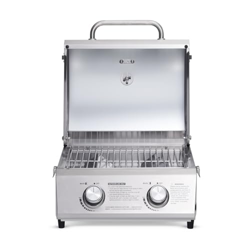 Monument Grills Tabletop Propane Gas Grill for Outdoor Portable Camping Cooking with Travel Locks, Stainless Steel High Lid, and Built in Thermometer Monument Grills