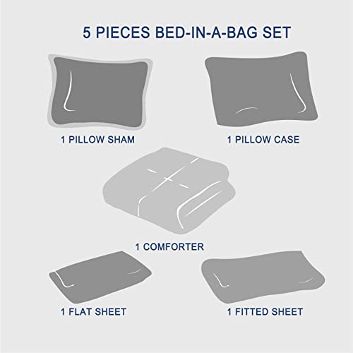 Anluoer Twin Comforter Set 5 Piece, Pink Bed in a Bag with Sheets, All Season Ruffle Shabby Chic Bedding Sets with 1 Comforter, 1 Pillow Sham, 1 Pillowcase, 1 Fitted Sheet Anluoer