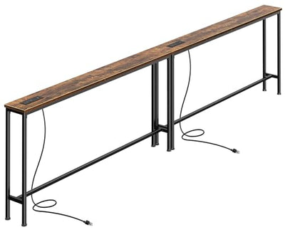 SUPERJARE 110.2 Inch Sofa Table with Power Outlets and USB-C Ports, 5.9 Inch Narrow Console Tables, Entryway Hallway Couch Tables with Storage, Behind Sofa, Small Spaces, Living Room, Rustic Brown