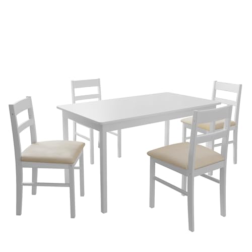 Orweiin 5-Piece Solid Wood Indoor Modern Rectangular Dining Table Set for 4,Table and Chairs 4 Set with Soft Cushions for Kitchen,Bar,Living Room,Breakfast Nook,White Orweiin