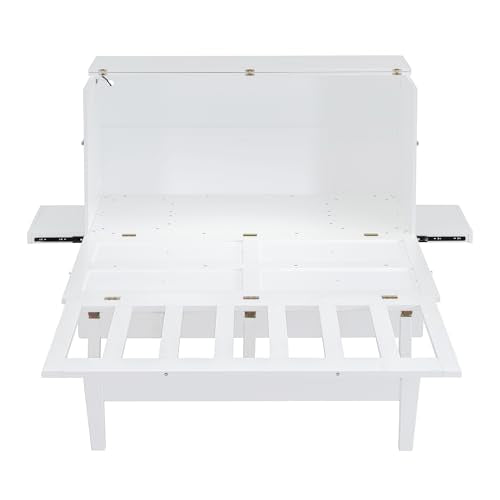 Harper & Bright Designs Queen Size Murphy Bed with Desk, USB Port, and Removable Shelves on Each Side, Queen Platform Bed Wood Frame, for Guest Room Home Office - White Harper & Bright Designs