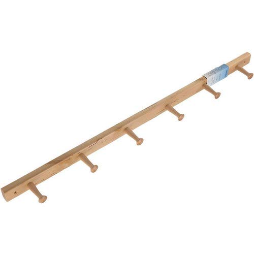 iDesign Wood Wall Mount Coat Rack with 6 Pegs for Mudroom, Entryway, Kitchen, Closet and More, 32.3" x 2.8" x 1.5", Natural Wood InterDesign