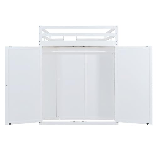 Harper & Bright Designs Full Size High Loft Bed with Drawers & Shelves, Wooden Loft Bed Frame with Wardrobe & LED Light for Kids & Teens (White) Harper & Bright Designs