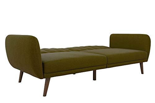 Novogratz Brittany Sofa Futon, Premium Linen Upholstery and Wooden Legs, Green Linen Novogratz