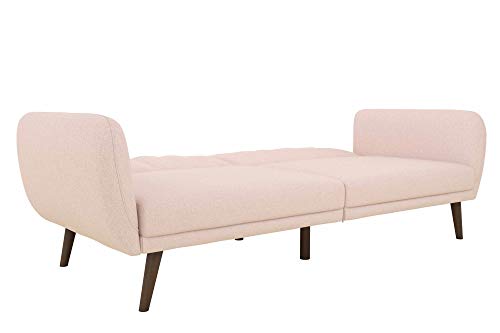 Novogratz Brittany 82 Inch Futon Sofa Bed in Faux Leather, Upholstered Couch Sleeper with Tufted Back, Mid-Century Modern Design, Pink Novogratz