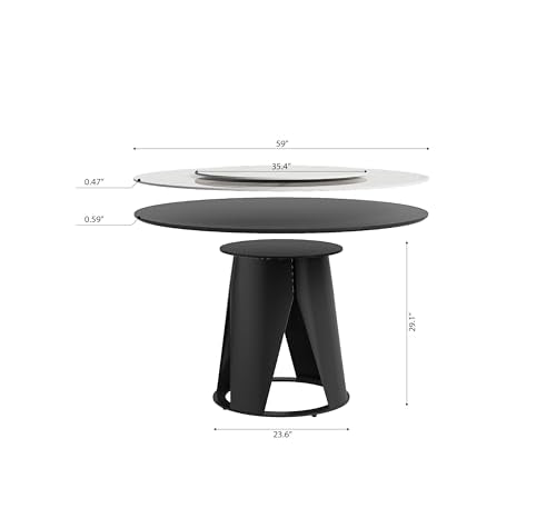 Runboll 59'' Modern Round Dining Table with Lazy Susan, Sintered Stone Dinner Table with 35.4" Round Turntable for Dining Room(Not Included Chairs) Runboll