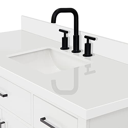 ARIEL Hepburn 55" White Bathroom Vanity with Sink, 1.5" Edge Pure White Quartz Countertop & Splash, Rectangular Sink, 2 Soft Closing Doors, 8 Full Extension Dovetail & 1 45-Degree Tilt Drawers ARIEL