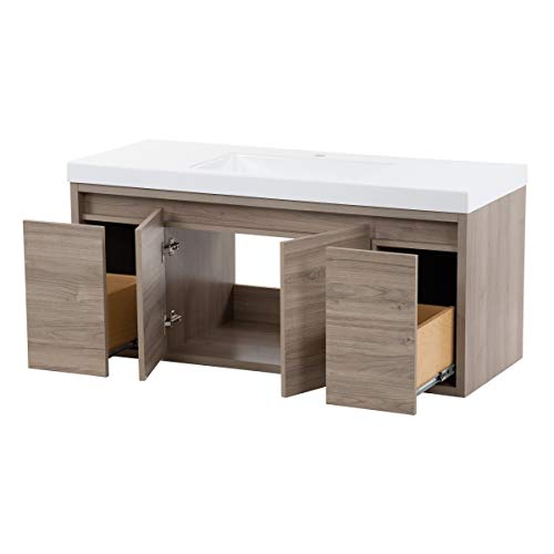 Spring Mill Cabinets Kelby 48 Inch Modern Floating Bathroom Vanity with White Single Sink Top, 2-Door Cabinet, 2 Soft-Close Drawers, 48.5" W x 18.75" D x 22.25" H, Forest Elm Spring Mill Cabinets