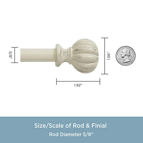 Kenney KN71604 Rachel Fluted Knob End Standard Decorative Window Curtain Rod, 28-48" Adjustable Length, Antique White Finish, 5/8" Diameter Steel Tube Kenney