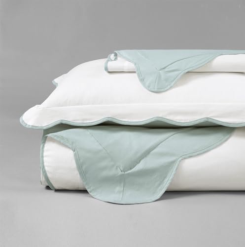 Lush Decor Coastal Chic Scalloped Edge Cotton Duvet Cover Set, 3 Piece Set, Full/Queen, Blue & White - Queen Bedding Set - White Duvet Cover Queen - Coastal Decor Lush Decor