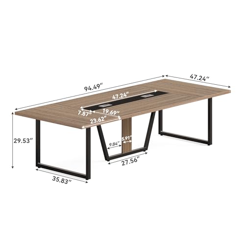 LITTLE TREE 8FT Conference Table for 10 People, Large Meeting Table, Modern Wooden Conference Room Table with Cable Management, Business Training Table with Strong Metal Legs for Office, Maple Color LITTLE TREE