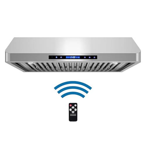 COSMO COS-QS90 Under Cabinet Range Hood with 500 CFM, Permanent Filters, LED Lights, Convertible from Ducted to Ductless (Kit Not Included), 36 in, Stainless Steel COSMO