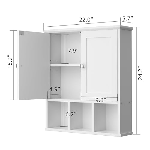 Shintenchi Bathroom Wall Cabinet with Door, Storage Organizer Over The Toilet Medicine, Space Saving with Adjustable & Open Shelf, Beige Shintenchi