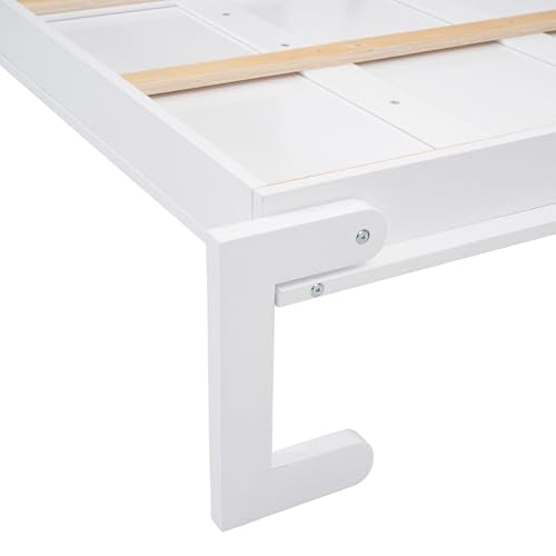 Ball & Cast Queen Size Murphy Bed,Hideaway Beds with Dual Piston Metal Folding Mechanism Designed,Wood Wall Cabinets Bedframe w/Slat Support and Storage Platform Top,Hardware Chain,for Apartment,White Ball & Cast