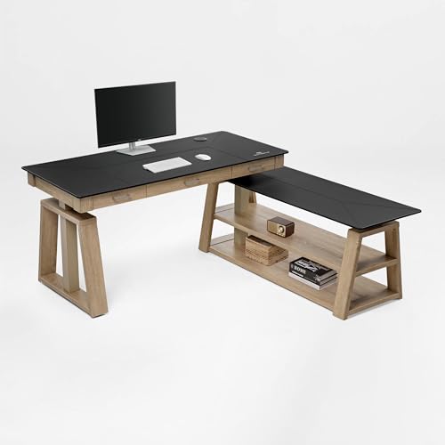 EUREKA ERGONOMIC L Shaped Standing Desk Ark EX, 60in Executive Adjustable Height Office Desk with Drawers,Computer Desk with Storage, Modern Executive Home Office,Oak Grey EUREKA ERGONOMIC