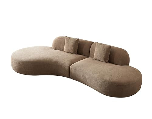 135.4" Curved Sofa, Sectional Modern Couch Boucle Fabric Upholstered Cloud Couch with 2 Pillows, 6 Seater Oversized Chaise Sofa Couch for Living Room,Bedroom,Office, Camel Left Facing M MEETAKING