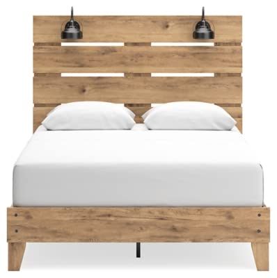 Signature Design by Ashley Larstin Rustic Panel Headboard with 2 Sconce Lights ONLY, Queen, Light Brown Signature Design by Ashley