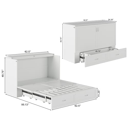 AFI Hamilton Queen Murphy Bed Chest with Mattress, Storage, and Built-in Charger in White AFI