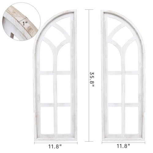 SwallowLiving 24" x 36" Farmhouse Rustic Farmhouse Cathedral Wood Architecture Window Frame Wall Decor Set of 2 SwallowLiving
