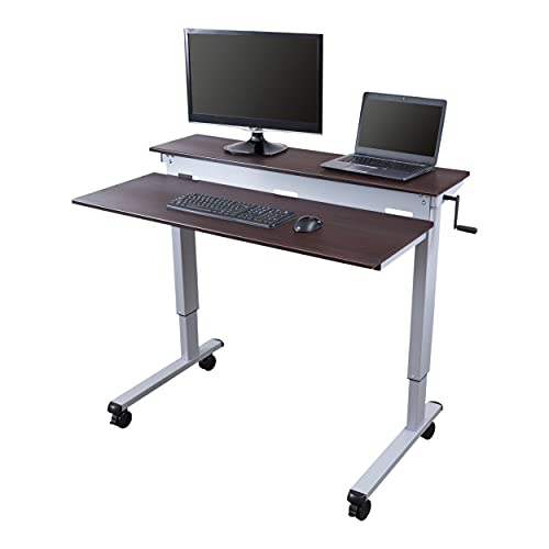 S STAND UP DESK STORE Crank Adjustable Tier Standing Desk with Heavy Duty Steel Frame (Silver Frame/Dark Walnut Top, 48in Wide) S Stand Up Desk Store