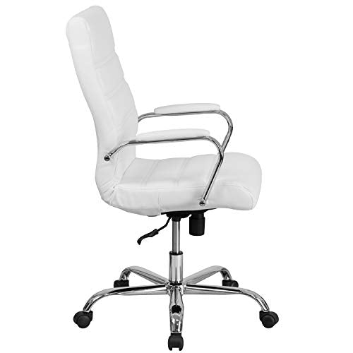 Flash Furniture Whitney High-Back Swivel LeatherSoft Desk Chair with Padded Seat and Armrests, Adjustable Height Padded Office Chair, White/Chrome Flash Furniture