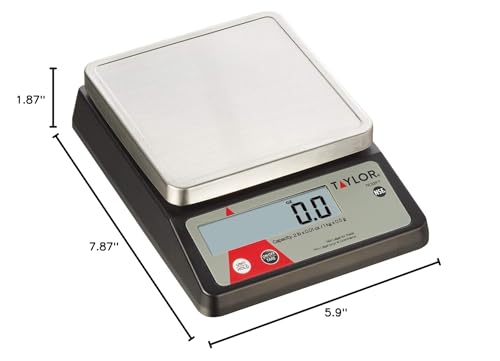 Taylor Compact Digital Portion Control Scale, Food Scale for Precise Weight Measuring and Portion Control, Tare and Hold Function, NSF, 32OZ, Stainless Steel Platform Taylor