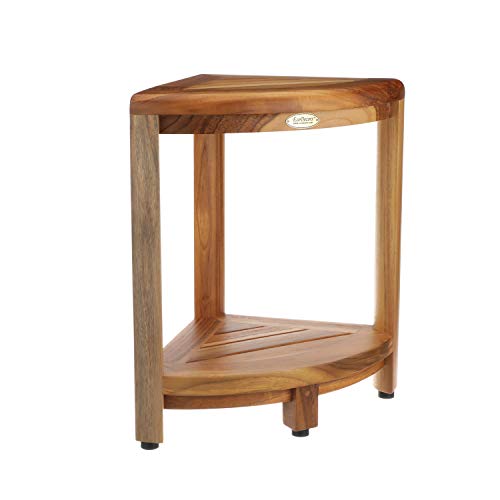 EcoDecors SnazzyCorner 17-Inch Teak Corner Shower Stool with Adjustable Feet and Shelf EcoDecors