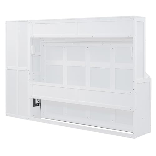 Harper & Bright Designs Queen Size Murphy Bed Wall Cabinet with Closet, Wood Space Saving Hidden Bed Frame Queen with Drawers, No Box Spring Needed, White Harper & Bright Designs