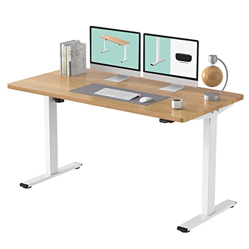 FLEXISPOT Electric Standing Desk Whole Piece 55 x 28 Inch Desktop Adjustable Height Desk Home Office Computer Workstation Sit Stand up Desk (White Frame + 55" Maple Top, 2 Packages) FLEXISPOT
