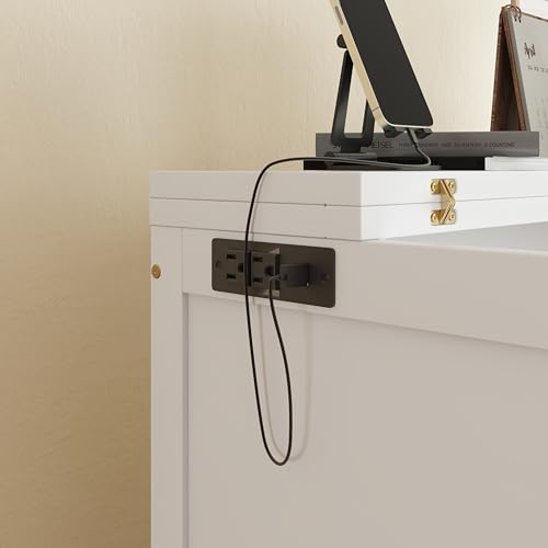 Ball & Cast Queen Size Murphy Bed W/ 2 USB Port & Power Outlets,Cabinet Bed W/Desk & 2 Removable Shelves,Wall Bed Frame for Home Office,Apartment,Guest Room,White Ball & Cast