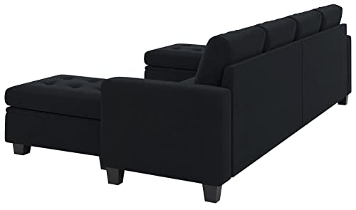 Belffin Velvet U Shaped Sectional Sofa Couch with Storage Ottoman Convertibel Sectional Sofa with Reversible Chaises Black Belffin